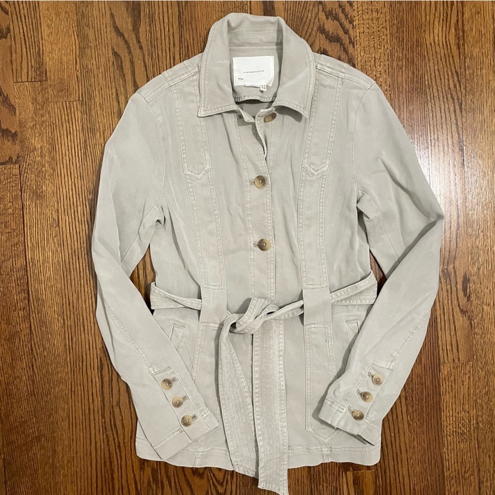 Anthropologie Short Trench Style Tan/Khaki Jacket w/ Belt Size 4